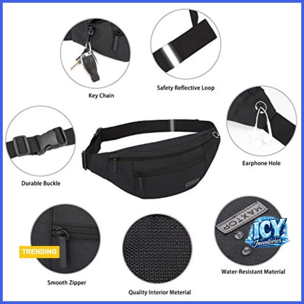 Large Crossbody Fanny Pack with 4 Zipper Pockets, Water-Resistant Polyester - Picture 4 of 6